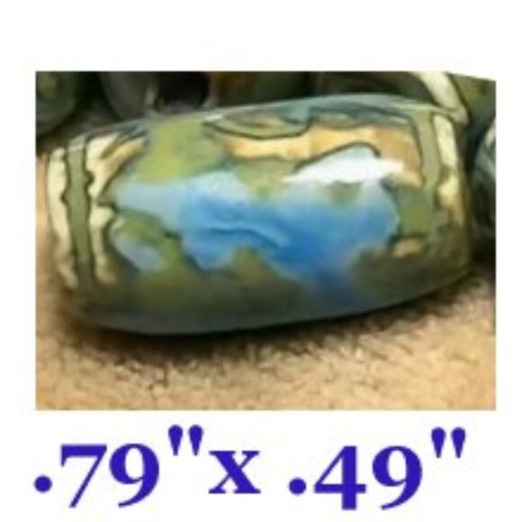 Turquoise Kiln-Changed Patterned Ceramic Barrel Beads 12 Beads - Picture 2 of 2